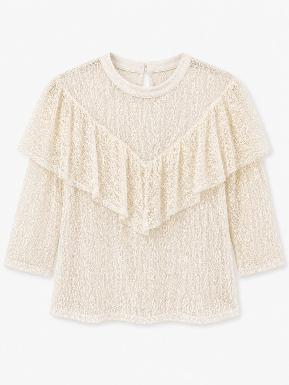 Vintage Cream Lace Ruffle Blouse Sheer Romantic Cottagecore Top